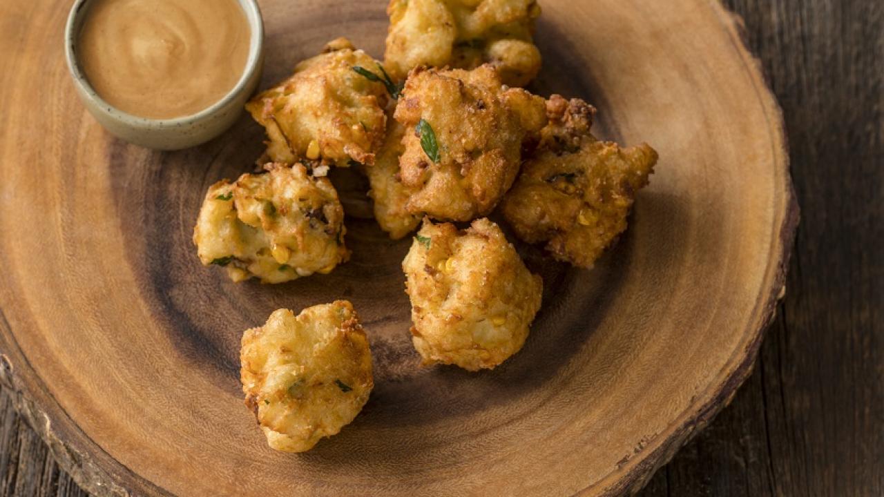 Smokey Bacon Fritters With Chipotle Aioli Get Cracking,Fried Bananas Hosta